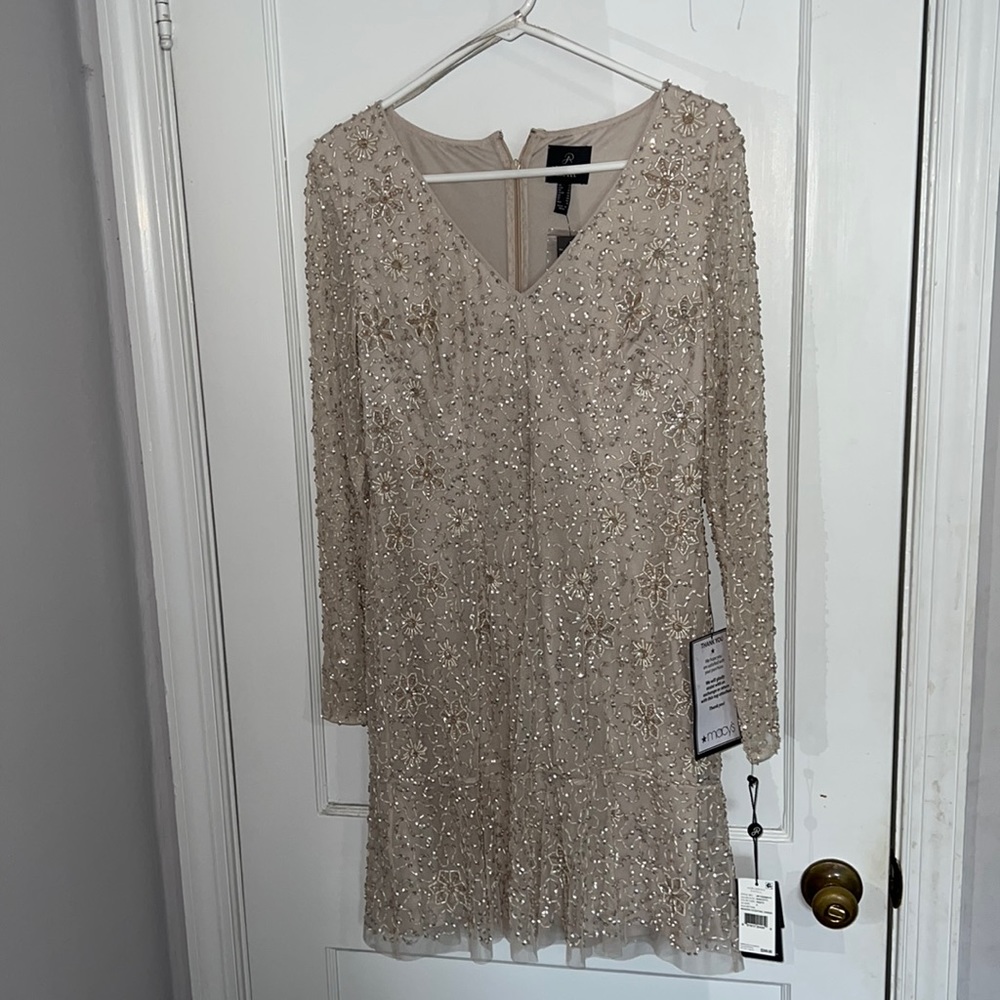 Adrianna Papell Beaded Cocktail Dress Size 6 – Champagne/Nude – NWT